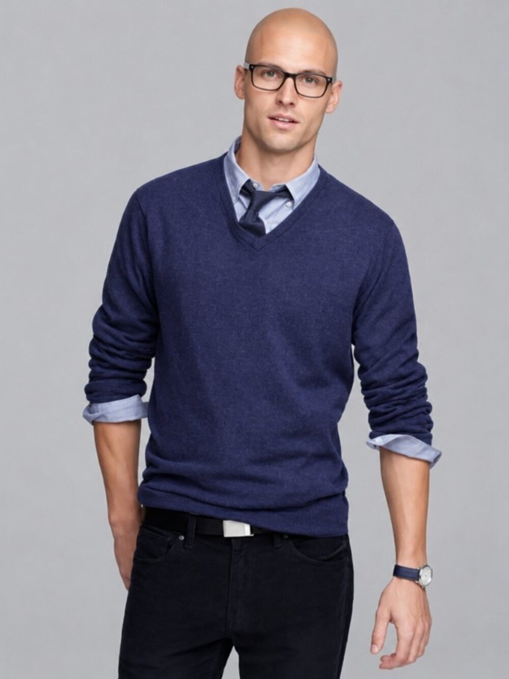 J. Crew Cotton-Cashmere V-neck Sweater Navy Large #A3099